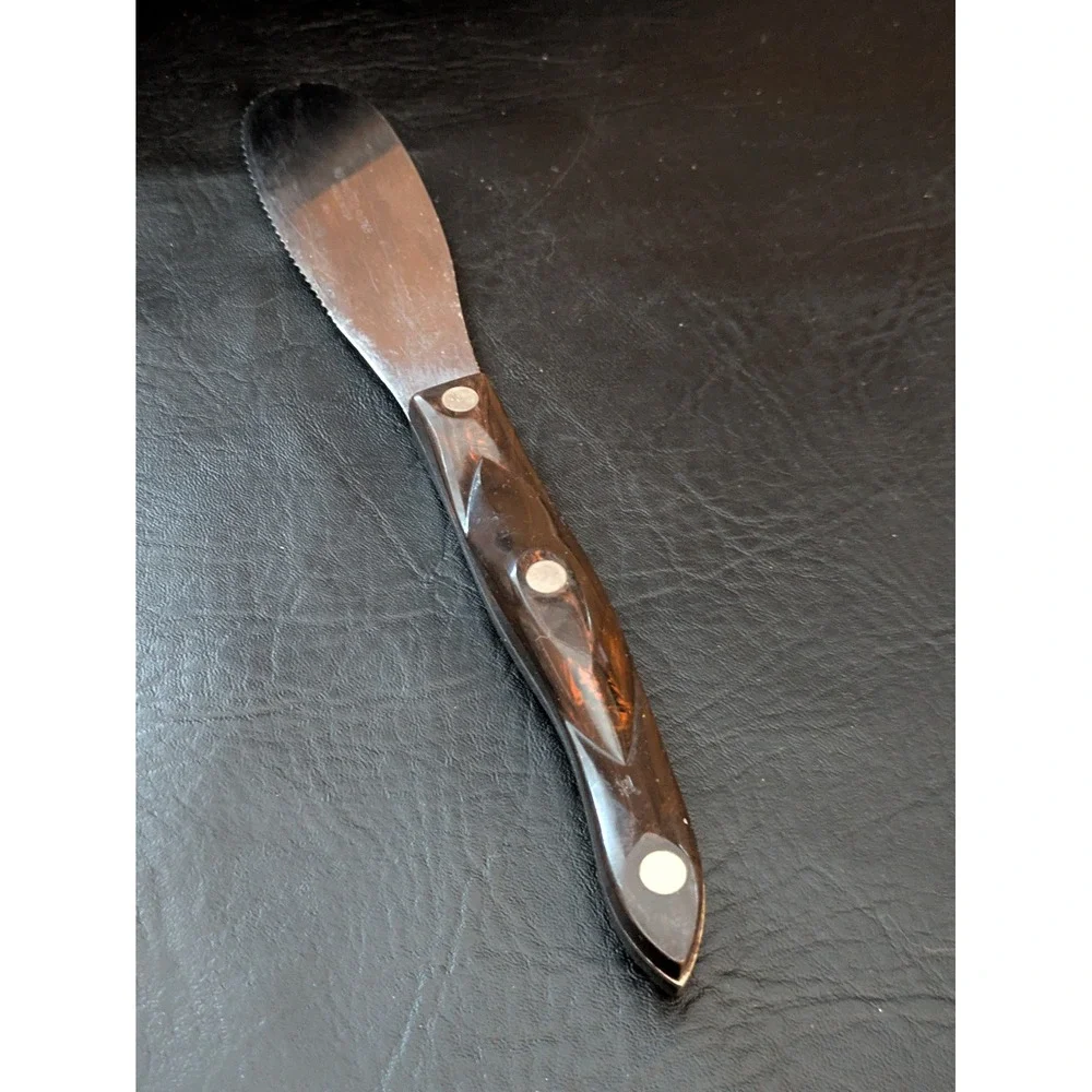 Cutco 1768 Spreader Spatula Serrated Knife Brown Marbled Handle USA - Picture 4 of 5